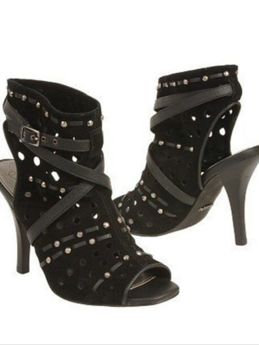 Fergie Black Studded Peep-Toe High Heel Booties